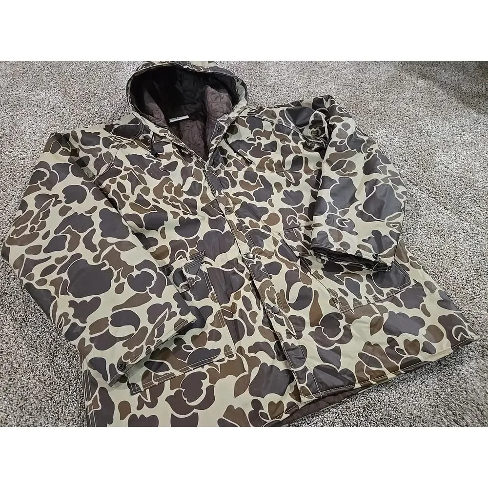 Winchester NOS Vtg 80s Frog Skin Camo Duck Hunting Parka Jacket Mens Sz Large